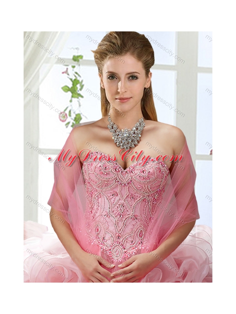 Lovely Sweetheart Beaded Detachable Quinceanera Dresses with Rolling Flower