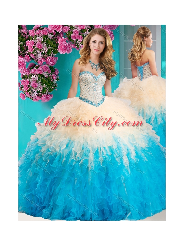 The Super Hot Gradient Color Big Puffy 2016 Quinceanera Dresses with Beading and Ruffles