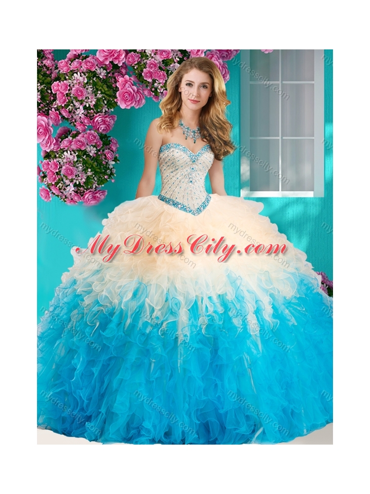 The Super Hot Gradient Color Big Puffy 2016 Quinceanera Dresses with Beading and Ruffles