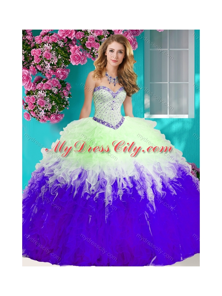 The Super Hot Gradient Color Big Puffy 2016 Quinceanera Dresses with Beading and Ruffles