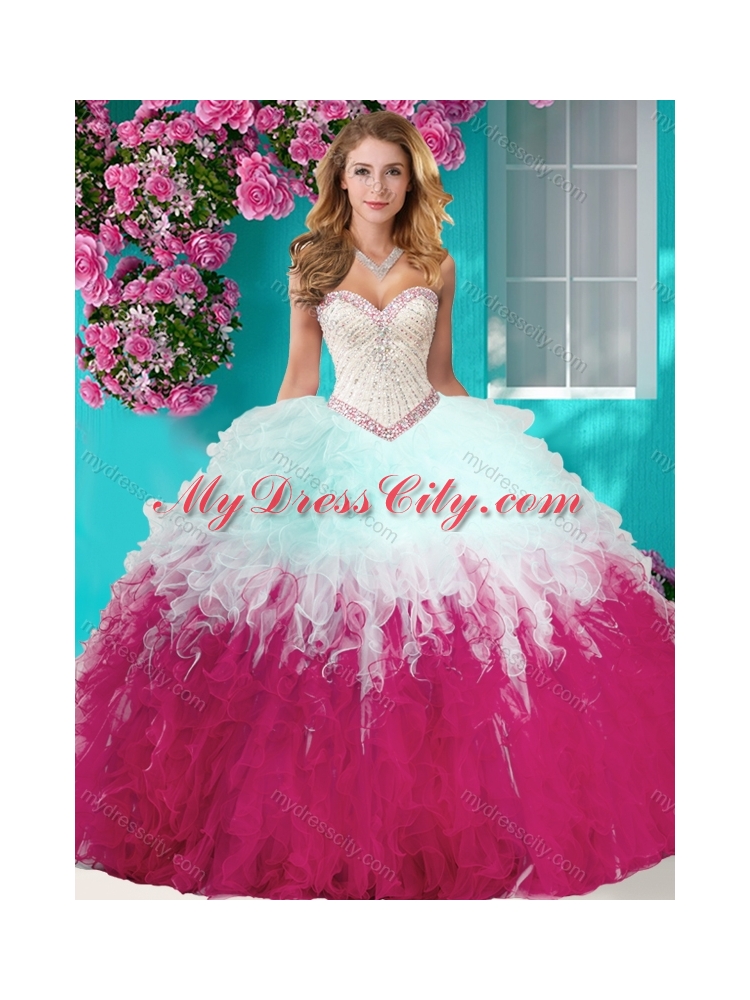 The Super Hot Gradient Color Big Puffy 2016 Quinceanera Dresses with Beading and Ruffles