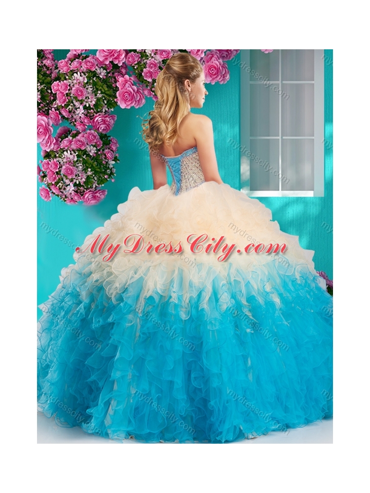 The Super Hot Gradient Color Big Puffy 2016 Quinceanera Dresses with Beading and Ruffles