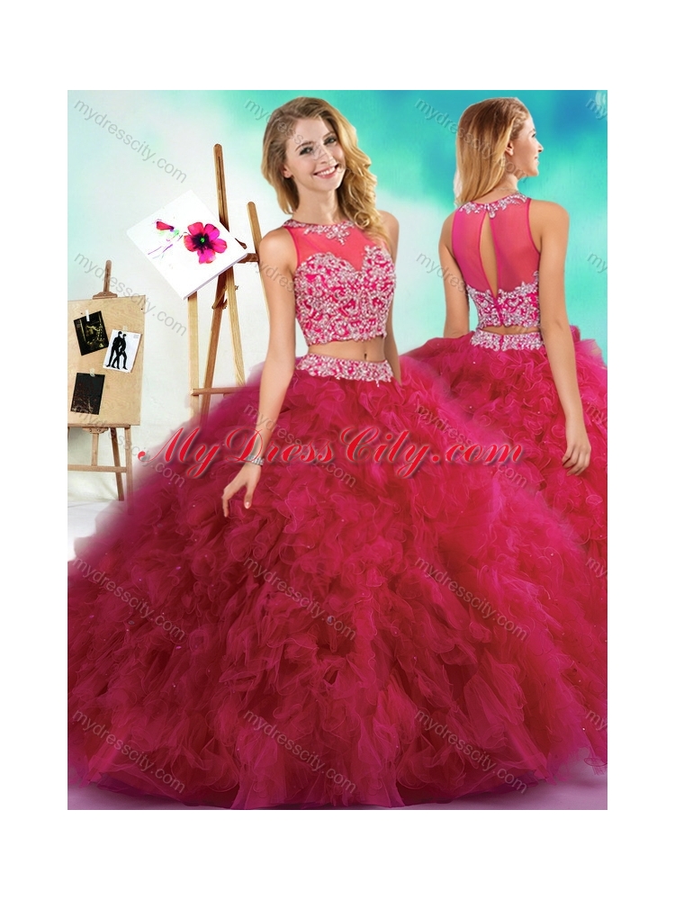 Classical Beaded and Ruffled Fuchsia Best Quinceanera Dresses with See Through