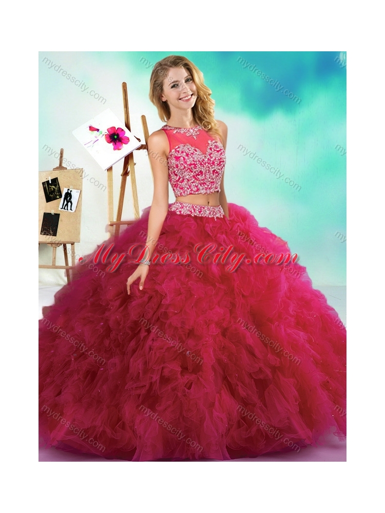 Classical Beaded and Ruffled Fuchsia Best Quinceanera Dresses with See Through