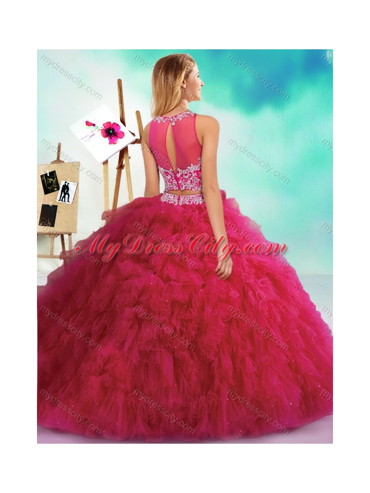 Classical Beaded and Ruffled Fuchsia Best Quinceanera Dresses with See Through