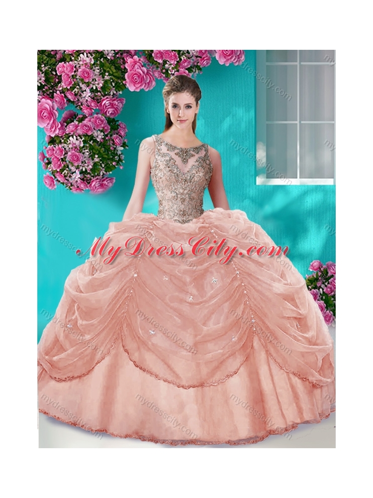 Classical Big Puffy Champagne Quinceanera Dress with Beading and Bubbles