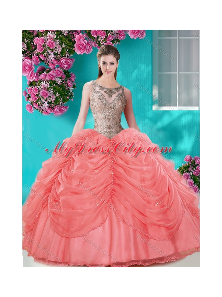 Classical Big Puffy Champagne Quinceanera Dress with Beading and Bubbles