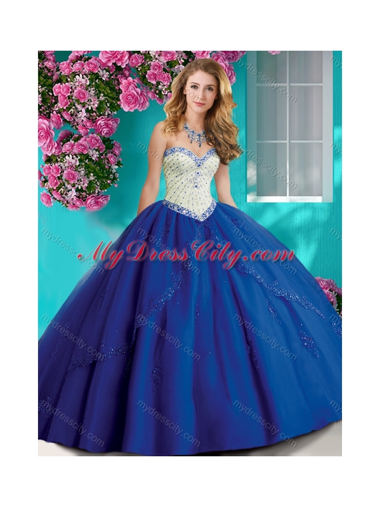 Elegant Beaded and Applique Tulle Quinceanera Dress in Champagne