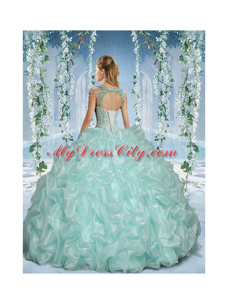 Fashionable Beaded Decorated Cap Sleeves Quinceanera Dress with Deep V Neck