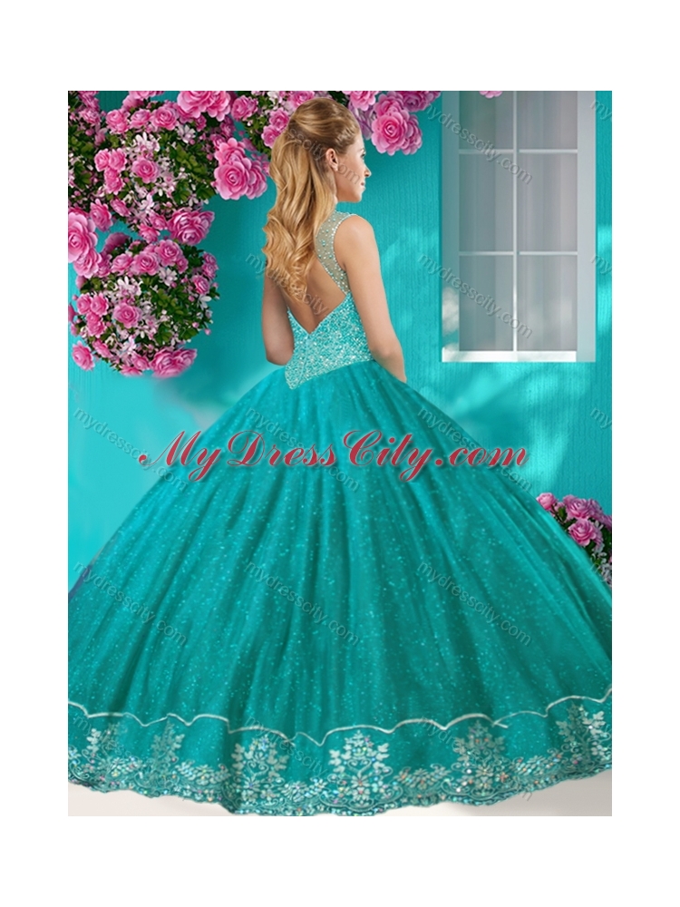 Fashionable See Through Scoop Classic Quinceanera Dresses with Beading and Appliques