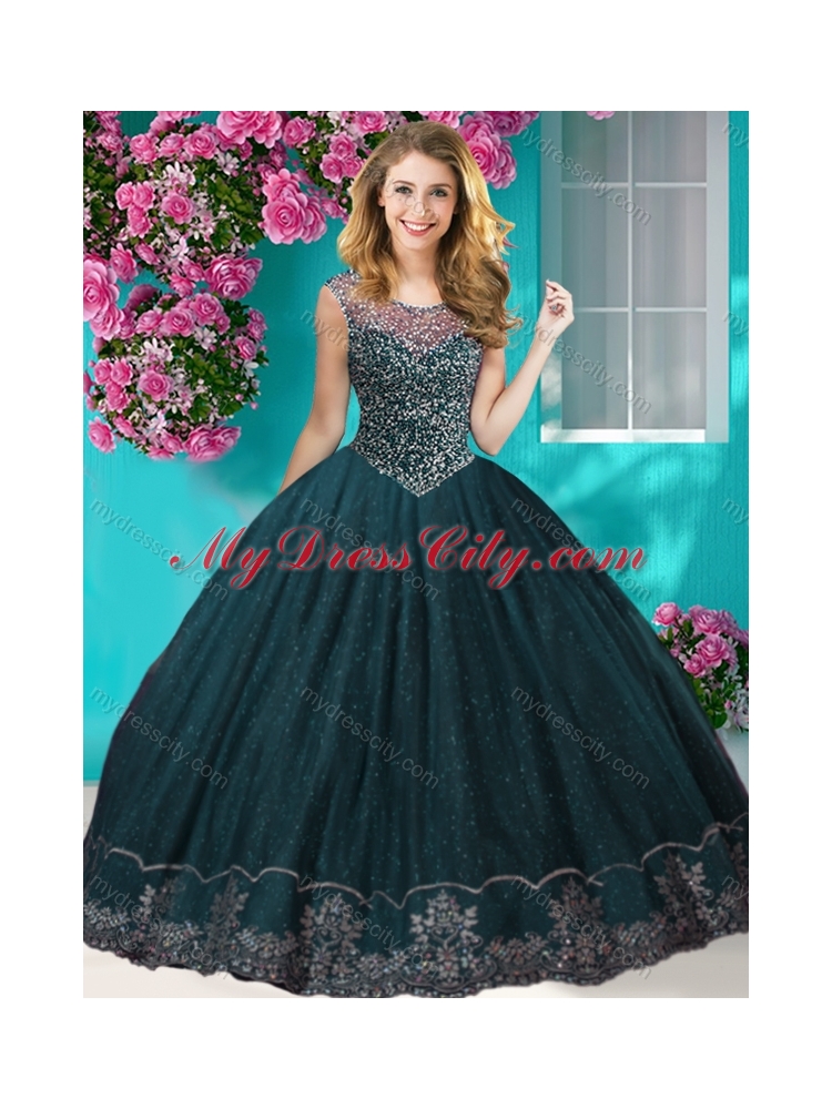 Fashionable See Through Scoop Classic Quinceanera Dresses with Beading and Appliques