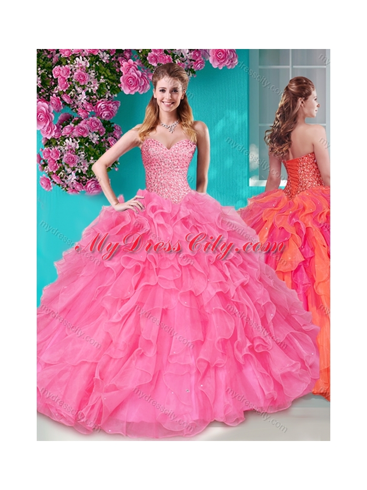 Lovely Beaded and Ruffles Sweetheart Classic Quinceanera Dresses in Big Puffy