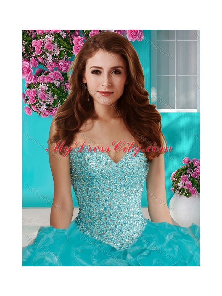 Lovely Beaded and Ruffles Sweetheart Classic Quinceanera Dresses in Big Puffy