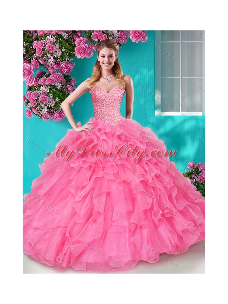 Lovely Beaded and Ruffles Sweetheart Classic Quinceanera Dresses in Big Puffy