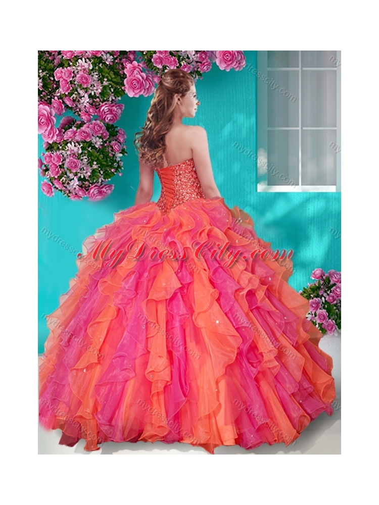 Lovely Beaded and Ruffles Sweetheart Classic Quinceanera Dresses in Big Puffy