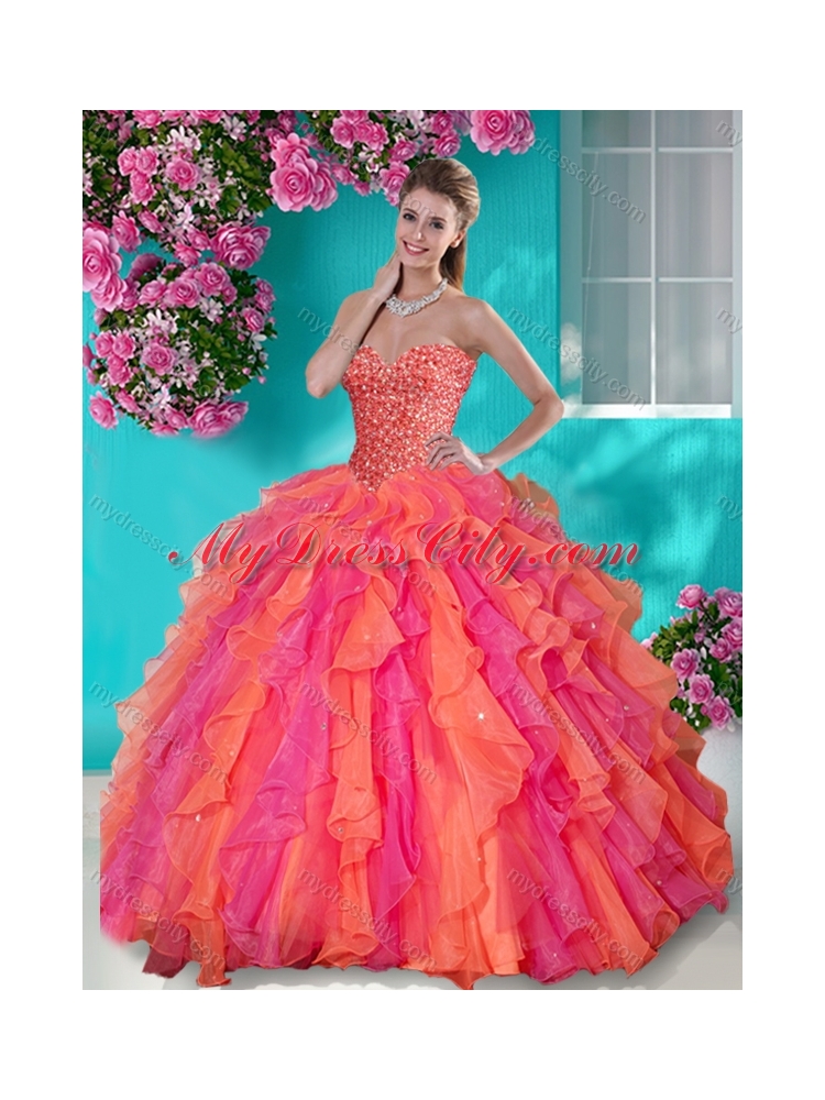 Lovely Beaded and Ruffles Sweetheart Classic Quinceanera Dresses in Big Puffy