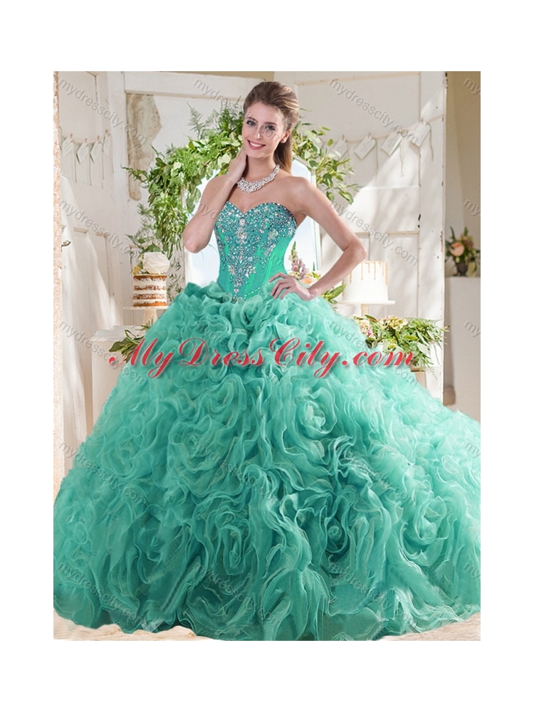 New Arrivals Rolling Flowers Mint Classic Quinceanera Dresses with Beading