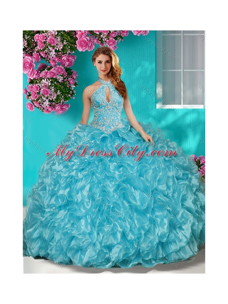 Sophisticated Halter Top Puffy Skirt Quinceanera Dress in Beading and Ruffles