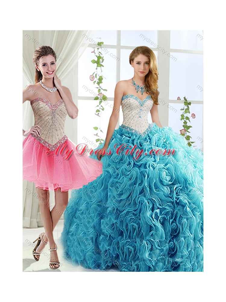 Sophisticated Rolling Flowers Detachable Quinceanera Skirts with Brush Train