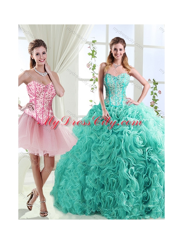 Visible Boning Rolling Flowers Detachable Quinceanera Skirts with Beading