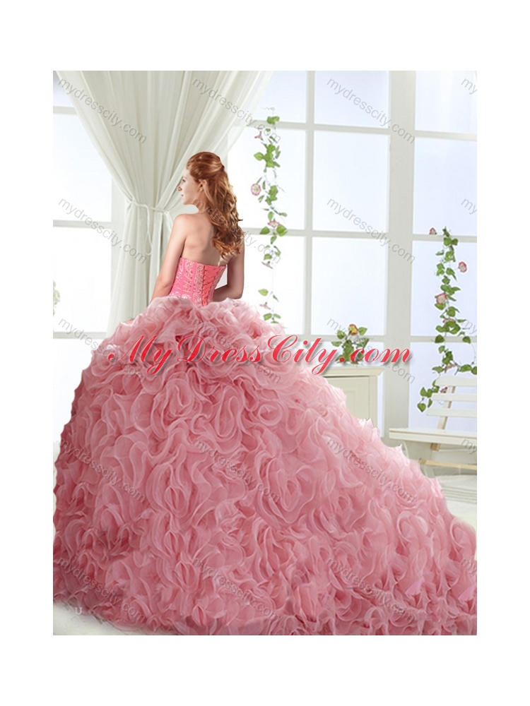 Visible Boning Rolling Flowers Detachable Quinceanera Skirts with Beading