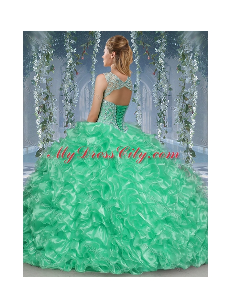 Gorgeous Beaded and Ruffled Big Puffy Quinceanera Dress in Aqua Blue