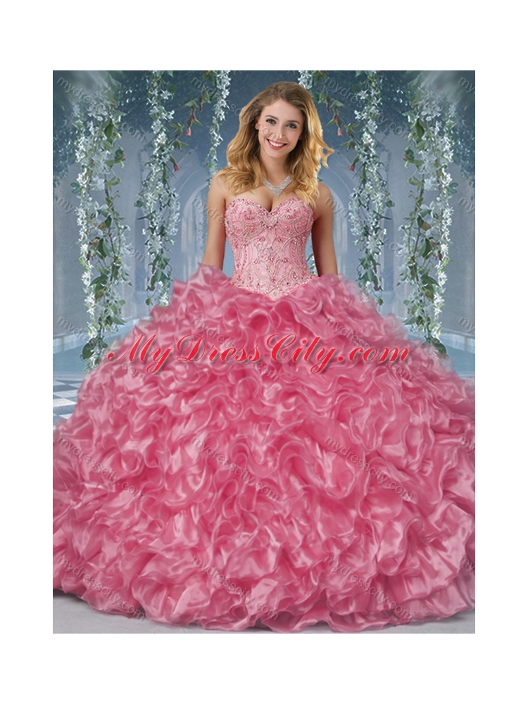 Gorgeous Beaded and Ruffled Big Puffy Quinceanera Dress in Aqua Blue