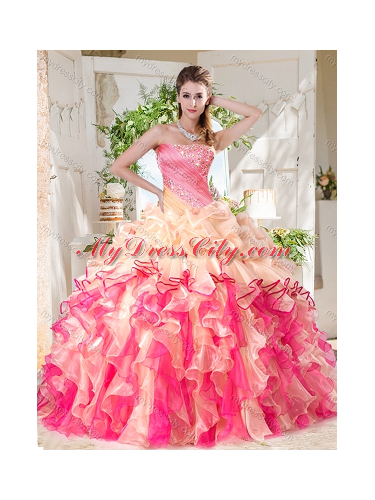 Cheap Big Puffy Colorful Pretty Quinceanera Dress with Beading and Ruffles