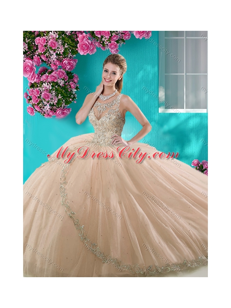 Cheap See Through Scoop Organza Pretty Quinceanera Dress with Beading