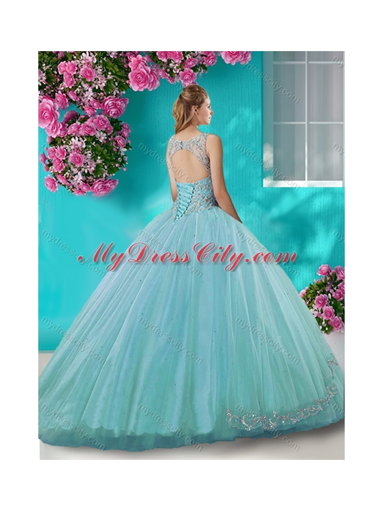 Cheap See Through Scoop Organza Pretty Quinceanera Dress with Beading