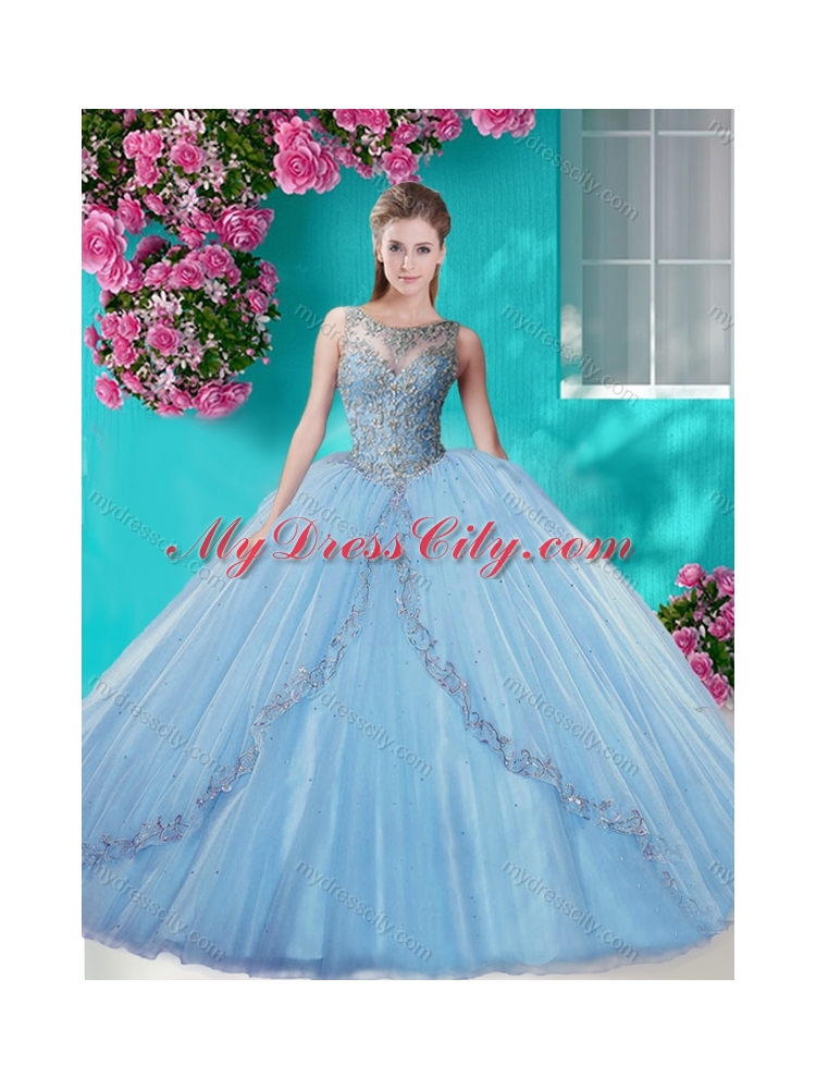 Cheap See Through Scoop Organza Pretty Quinceanera Dress with Beading