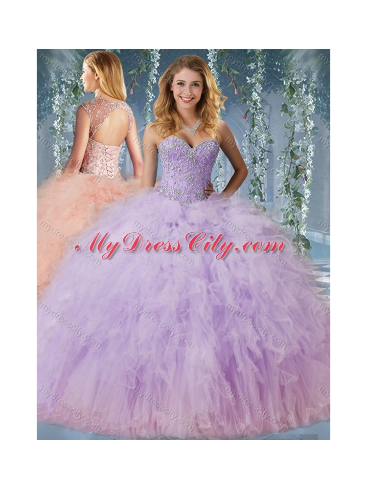 Exclusive Beaded and Ruffled Pretty Quinceanera Dress with Detachable Straps