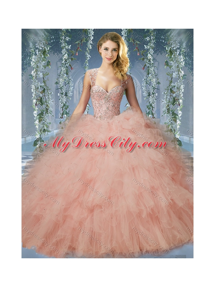 Exclusive Beaded and Ruffled Pretty Quinceanera Dress with Detachable Straps