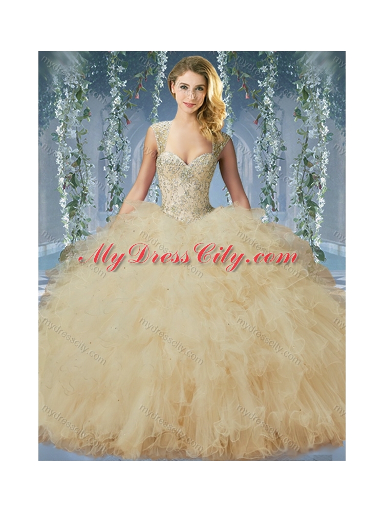 Exclusive Beaded and Ruffled Pretty Quinceanera Dress with Detachable Straps