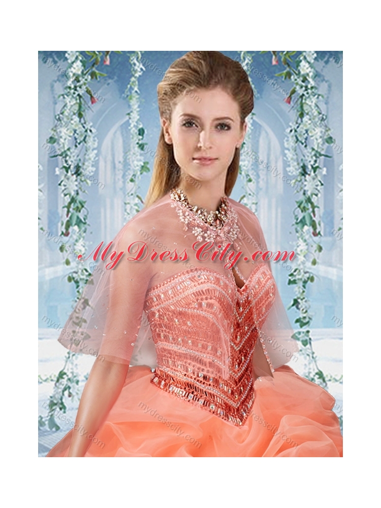 Lovely Baby Pink Brush Train Pretty Quinceanera Dresses Beaded and Ruffled