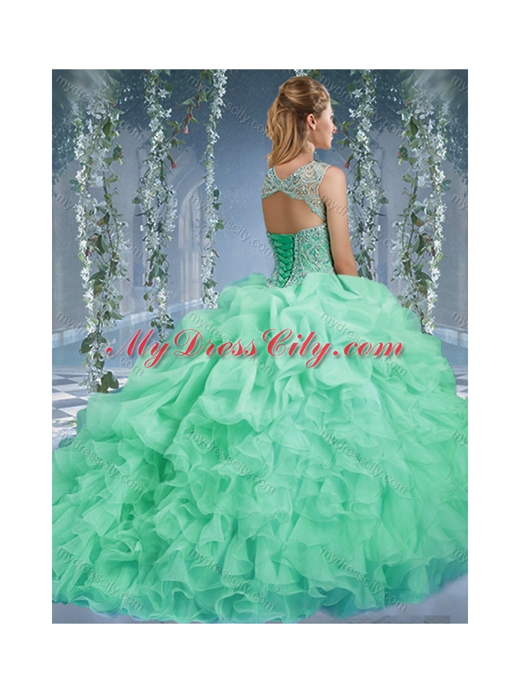 Luxurious Organza Big Puffy Watermelon Pretty Quinceanera Dress with Beading and Ruffles