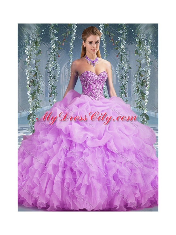 Luxurious Organza Big Puffy Watermelon Pretty Quinceanera Dress with Beading and Ruffles