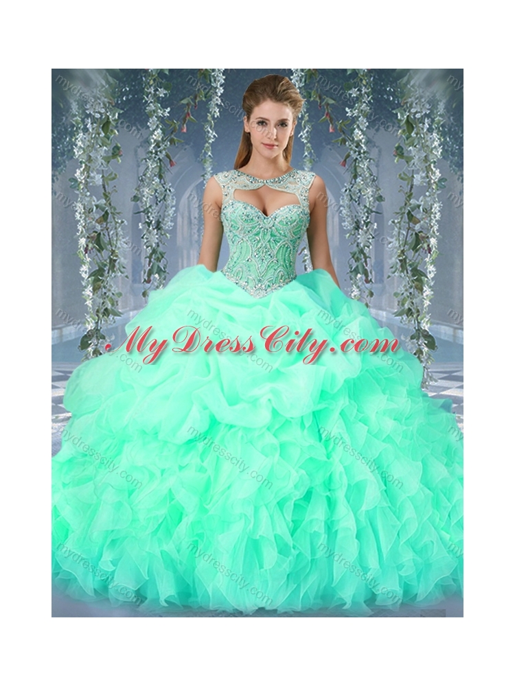 Luxurious Organza Big Puffy Watermelon Pretty Quinceanera Dress with Beading and Ruffles