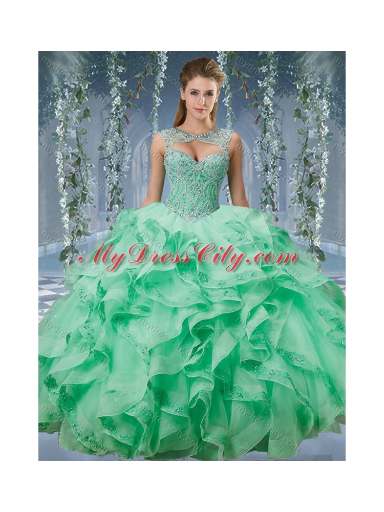 Classical Beaded and Applique Big Puffy Unique Quinceanera Dress in Aqua Blue