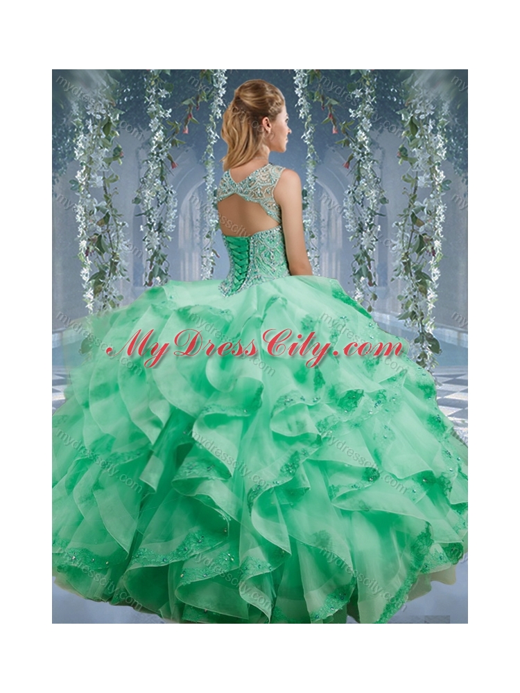 Classical Beaded and Applique Big Puffy Unique Quinceanera Dress in Aqua Blue