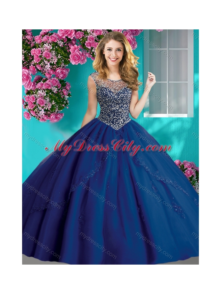 Elegant Beaded and Applique Unique Quinceanera Dress with See Through Scoop