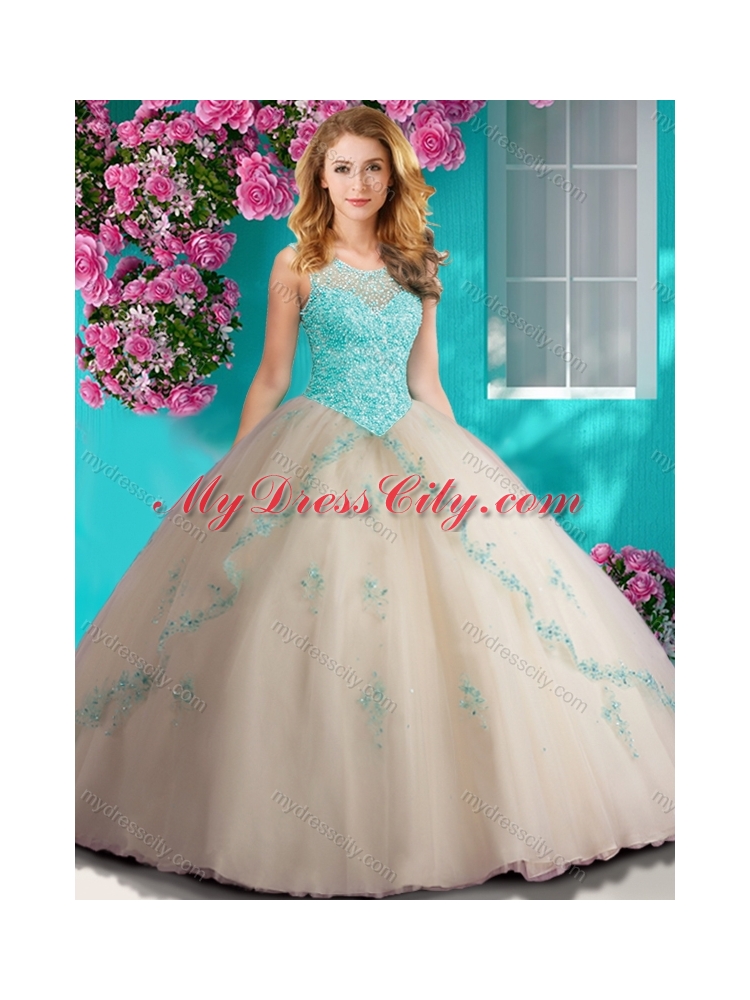 Elegant Beaded and Applique Unique Quinceanera Dress with See Through Scoop