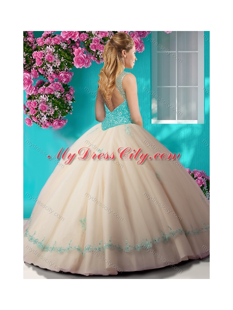 Elegant Beaded and Applique Unique Quinceanera Dress with See Through Scoop