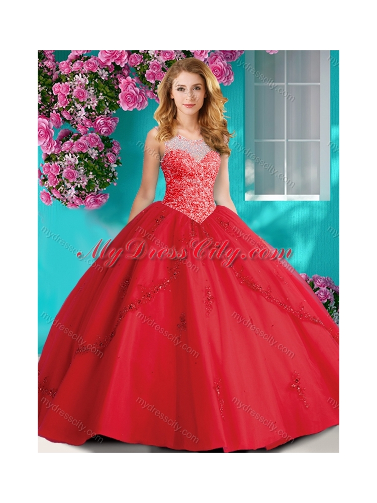 Elegant Beaded and Applique Unique Quinceanera Dress with See Through Scoop