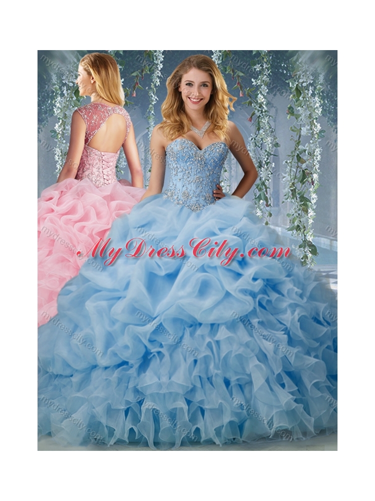 Elegant Brush Train Big Puffy Unique Quinceanera Dress with Beading and Ruffles