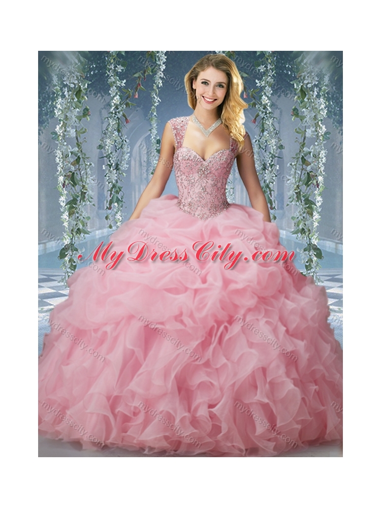 Elegant Brush Train Big Puffy Unique Quinceanera Dress with Beading and Ruffles