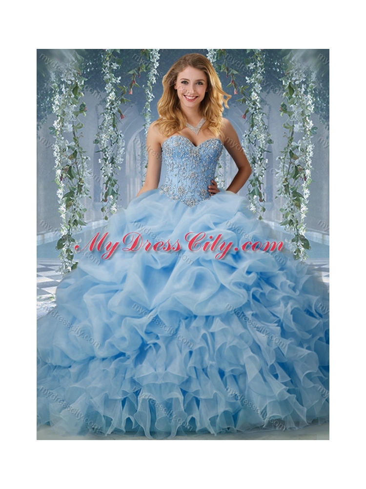 Elegant Brush Train Big Puffy Unique Quinceanera Dress with Beading and Ruffles