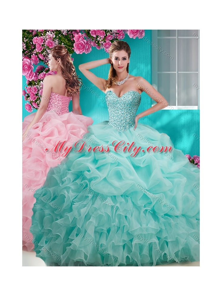 Flirting Brush Train Really Puffy Unique Quinceanera Dress with Beading and Ruffles