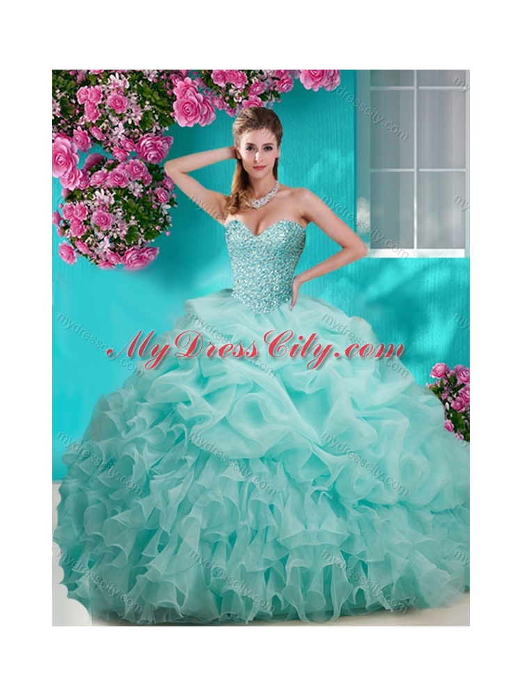 Flirting Brush Train Really Puffy Unique Quinceanera Dress with Beading and Ruffles