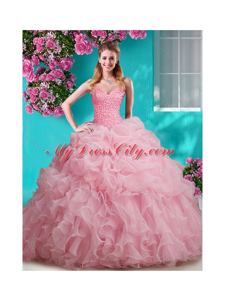 Flirting Brush Train Really Puffy Unique Quinceanera Dress with Beading and Ruffles